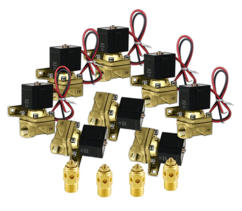 8 SMC 3/8" NPT 12V DC Electric Solenoid Valves & 4 Metering Mufflers
